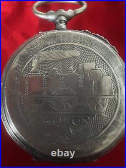 Case Pocket Watch Silver 800 Solid Locomotive Ligne Droite Vintage