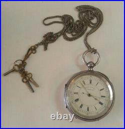 Centre Seconds Chronograph Pocket Watch Working Sterling Silver 925 Case 64mm