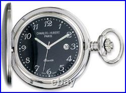 Charles Hubert Stainless Steel Black Dial Pocket Watch