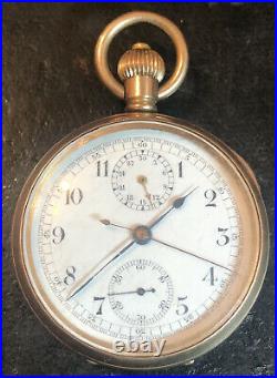 Chronograph Pocket Watch Swiss Movement English Case Broken Spring Repair GF