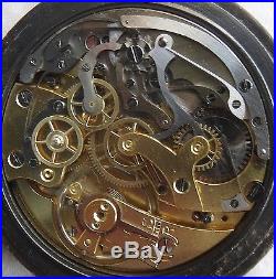 Chronograph pocket watch open face gun case enamel dial 52 mm. In diameter