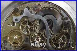 Chronograph pocket watch open face silver case enamel dial 50 mm. In diameter