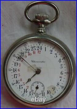 Chronometre 24 hours pocket watch open face nickel chromiun case