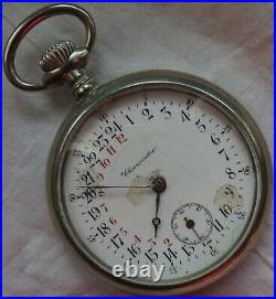 Chronometre 24 hours pocket watch open face nickel chromiun case