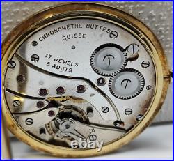 Chronometre Buttes B. W. C Pocket Watch Solid Gold 14k With Black Dial