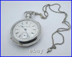 Columbus 18s Pocket Watch withChain Chicago 5 Oz Coin Silver Case