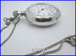 Columbus 18s Pocket Watch withChain Chicago 5 Oz Coin Silver Case