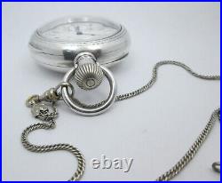 Columbus 18s Pocket Watch withChain Chicago 5 Oz Coin Silver Case