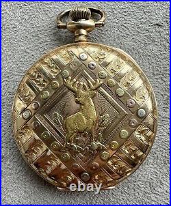 Deer / Buck Hunting 16s Multi Color 14k Solid Gold Pocket Watch Case Only