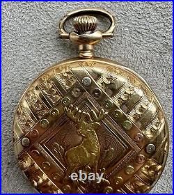 Deer / Buck Hunting 16s Multi Color 14k Solid Gold Pocket Watch Case Only
