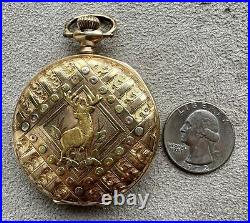 Deer / Buck Hunting 16s Multi Color 14k Solid Gold Pocket Watch Case Only