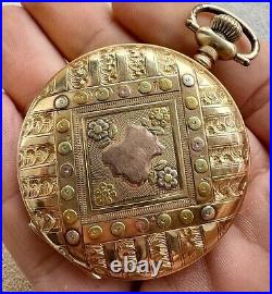 Deer / Buck Hunting 16s Multi Color 14k Solid Gold Pocket Watch Case Only
