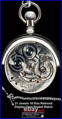 Display Case 21 Jewels 18 Size RR Pocket Watch Waltham 845. Working
