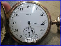 ELGIN LARGE SIZE FANCY HUNTERS GOLD FILLED CASE RUNNING Pocket Watch & CHAIN