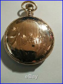 Elgin 0 size 15 jewels fancy blue dial (1901) 14K. Gold filled hunter case