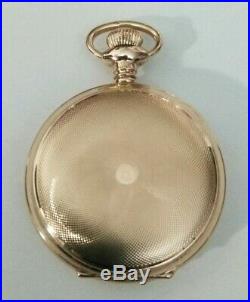 Elgin 0 size 7 jewels fancy dial (1908) grade 320 14K. Gold filled hunter case