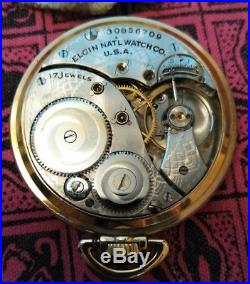 Elgin 12s. Great fancy dial 17 jewels (1928) new old stock case restored