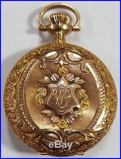 Elgin 14K Yellow Gold Diamond Pocket Watch 15 Jewel Hunter's Case