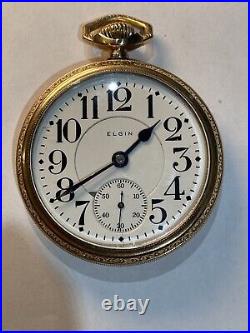 Elgin 16s Father Time 21J A5P Railroad Pocket Watch 14K Gold Filled Case Runs