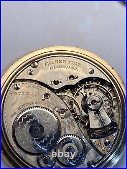 Elgin 16s Father Time 21J A5P Railroad Pocket Watch 14K Gold Filled Case Runs