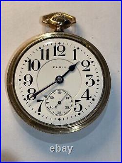 Elgin 16s Father Time 21J A5P Railroad Pocket Watch 14K Gold Filled Case Runs