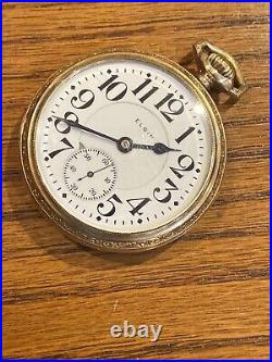 Elgin 16s Father Time 21J A5P Railroad Pocket Watch 14K Gold Filled Case Runs