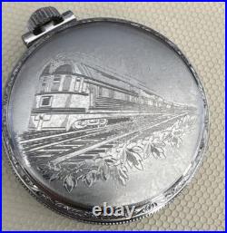 Elgin 16s, Model 3, 11 Jewels Pocket Watch Train Engraved Case NOT WORKING