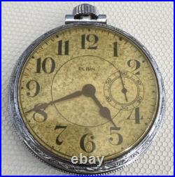 Elgin 16s, Model 3, 11 Jewels Pocket Watch Train Engraved Case NOT WORKING