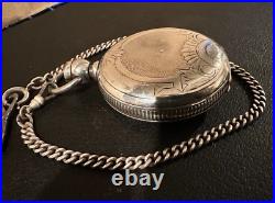 Elgin 18s key wind Sterling Silver Hunter case Pocket Watch Chain 1880