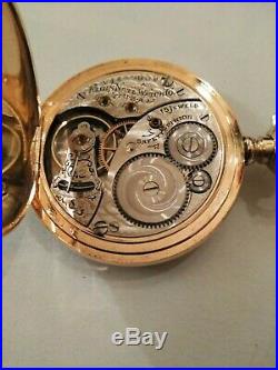 Elgin (1910) 15 jewels fancy dial 14K. Multi-color gold filled hunter case