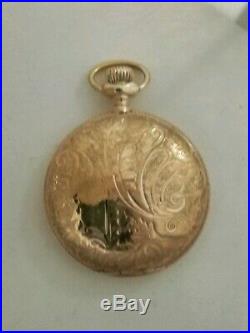 Elgin 6 size 7 jewels mint fancy dial grade 286 gold filled hunter case