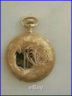 Elgin 6 size 7 jewels mint fancy dial grade 286 gold filled hunter case