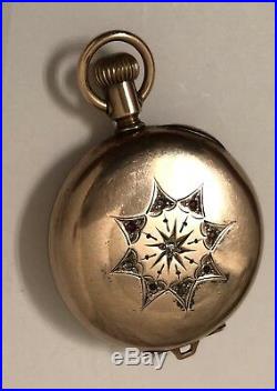 Elgin Antique Hunter Case Pocket Watch Century Piece Gold Filled Diamond Ruby