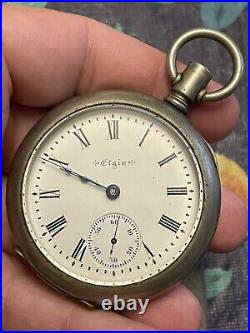 Elgin Grade 208 Model 5 Pocket Watch Silveroid Case With Deer 1900 READ