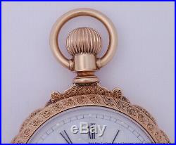 Elgin Heavy Multi Colored 14k Gold Fancy Blue Dial Hunter Box Case Pocket Watch