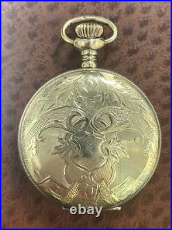 Elgin Ladies Gold Filled Pocket Watch Sheild House Engraved Hunter Case 1910