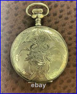 Elgin Ladies Gold Filled Pocket Watch Sheild House Engraved Hunter Case 1910