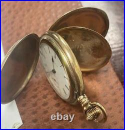 Elgin Ladies Gold Filled Pocket Watch Sheild House Engraved Hunter Case 1910