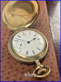 Elgin Ladies Gold Filled Pocket Watch Sheild House Engraved Hunter Case 1910