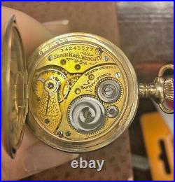 Elgin Ladies Gold Filled Pocket Watch Sheild House Engraved Hunter Case 1910