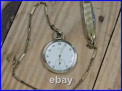 Elgin pocket watch 10s runs great gold filled case + chain + fob knife 1950 d899