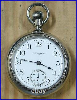 Elgin pocket watch 18 size + runs great + display case made in 1901 lot d254