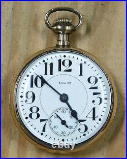 Elgin pocket watch Father Time 21J runs great + display case + serviced lot d266