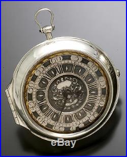 English Verge Fusee Pocket Watch Pre 1700 Pair Case with Original Silver Dial