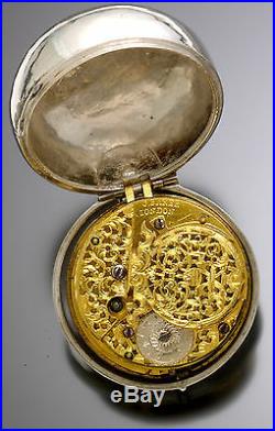 English Verge Fusee Pocket Watch Pre 1700 Pair Case with Original Silver Dial