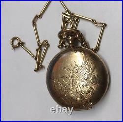 Estate ELGIN Double Hunter Roman Pocket Watch 15 Jewels Gold Plated Case withChain