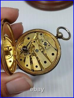 F. J 7562 Constantin Mathev Locle Gold Tone Pocket Watch Key Wind 4 Hole Jeweled