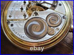 Fancy KEYSTONE 16s 14K GF Pocket Watch Case with ELGIN 17j Grade 387 Movement