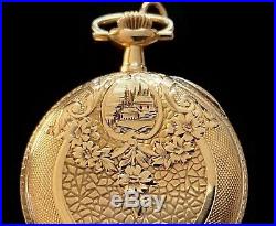 Fancy Waltham 14K Gold Case & Enameled Gold Highlight Dial Pocket Watch 1913