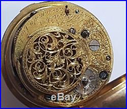 Gilt Cased Pocket Watch By Daniel de Saint Leu 18th Century Verge Fusee